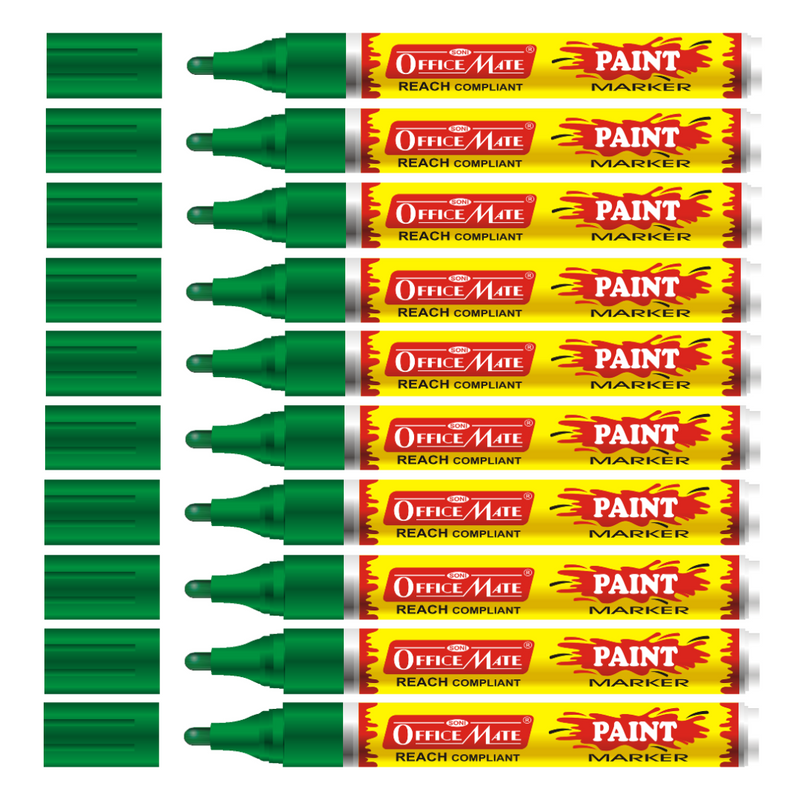 Soni Officemate Paint Markers pens With Plastic Nib 10 Pcs in Pack (Green)