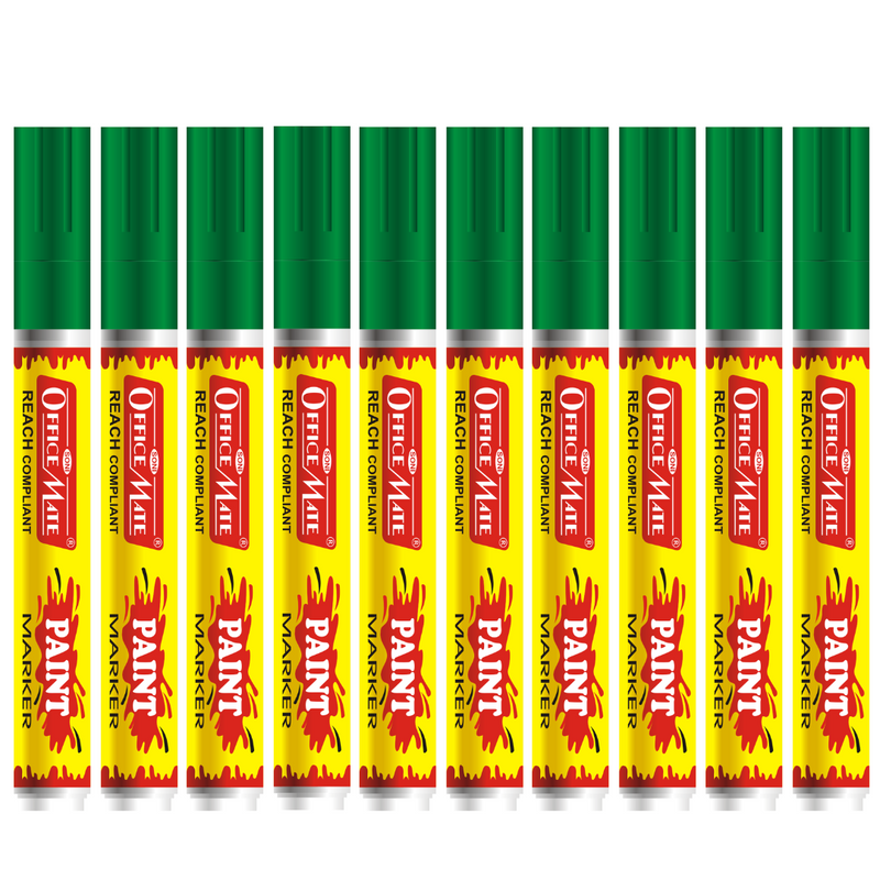 Soni Officemate Paint Markers pens With Plastic Nib 10 Pcs in Pack (Green)
