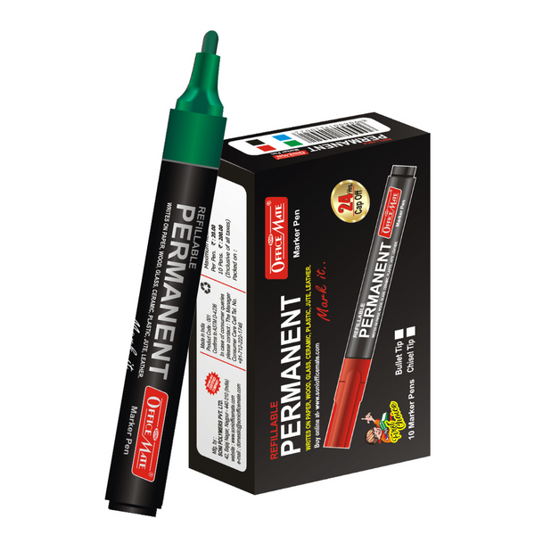 Soni Officemate Permanent Marker - Pack of 10 (Green)