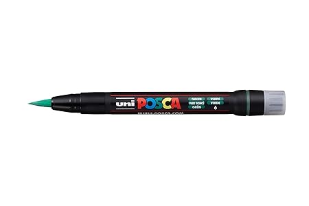 Uni Posca Brush Marker PCF-350 Non-Toxic Water-Based 5 Pcs | Green Ink |