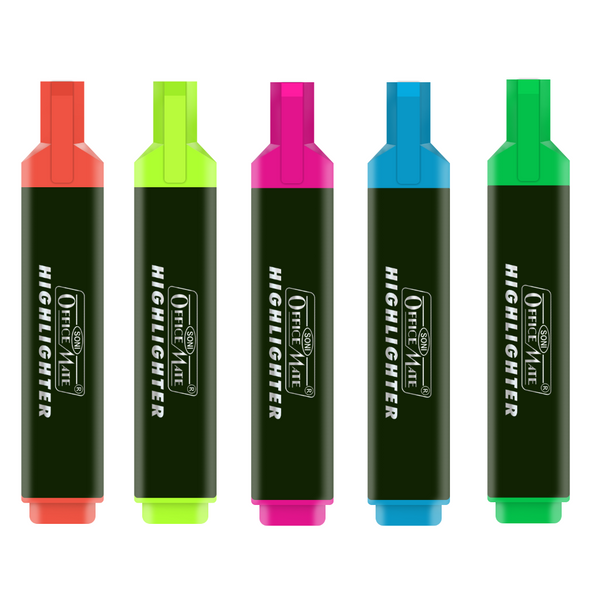 Soni Officemate Hi-Lighter Textliner | Easily Applicable Highlighters | School & Office Stationery - Pack of 5 , Multicoloured