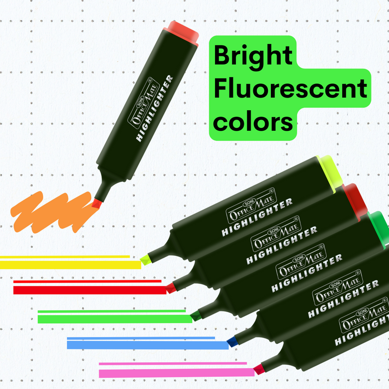Soni Officemate Hi-Lighter Textliner | Easily Applicable Highlighters | School & Office Stationery - Pack of 6 , Multicoloured