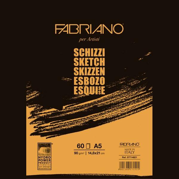 Fabriano Artists’ Schizzi Sketch Glued Block 90 GSM A5, 60 Sheets