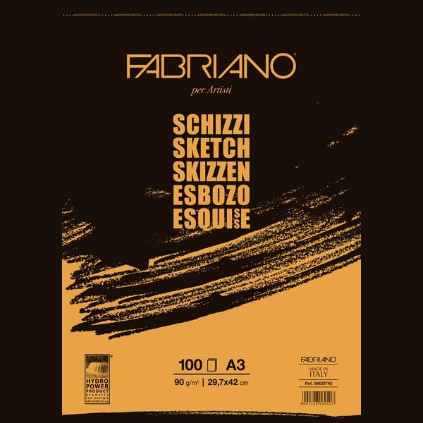 Fabriano Artists’ Sketch Glued Block 90 GSM A3, 100 Sheets