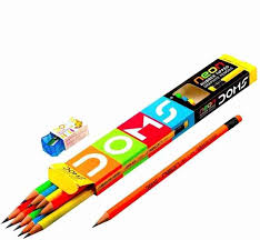 DOMS Neon Pencil  (Black) Set of 5 by ARTNPAPER Pencil (Red, Yellow, Blue, Pink, Green)