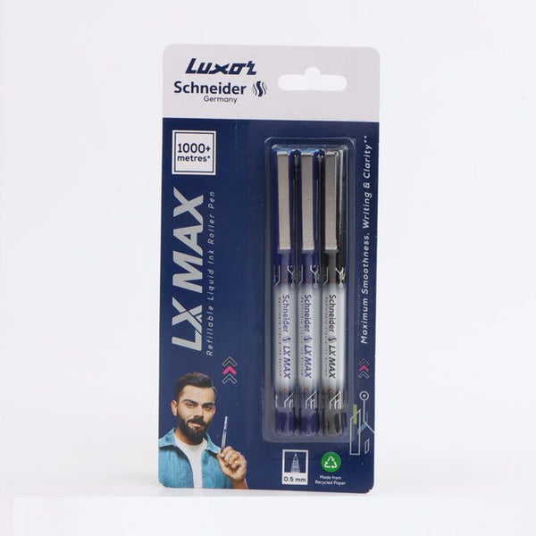 SCHNEIDER LX Max Cone Tip Roller Ball Pen, Pack of 3 (2BL+1BK)