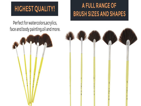 Like it 5 Pieces Fan Brush for Painting Synthetic Hair Watercolor Brushes Sets Wooden Oval Handle Oil Acrylic Paint Brushes Professional Soft Anti-Shedding Fan Brush for Oil Gouache Painting