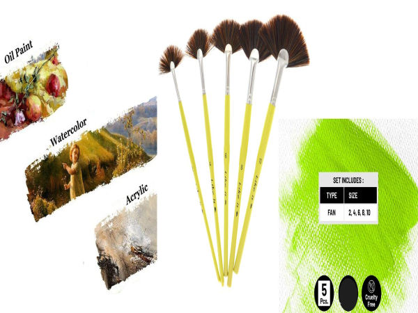 Like it 5 Pieces Fan Brush for Painting Synthetic Hair Watercolor Brushes Sets Wooden Oval Handle Oil Acrylic Paint Brushes Professional Soft Anti-Shedding Fan Brush for Oil Gouache Painting