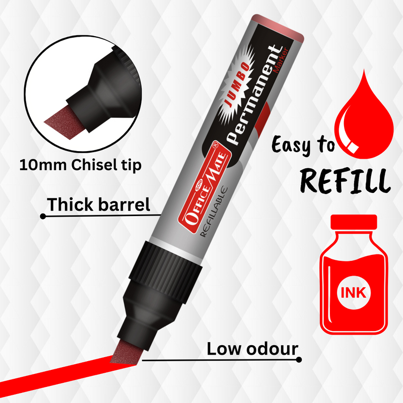 Soni Officemate Jumbo Permanent Marker  Red- Pack of 1