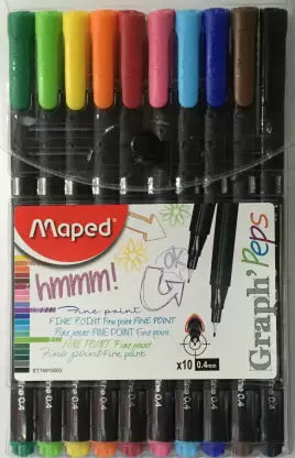 Maped GRAPH PEPS Fineliner Pen (Pack of 10, Ink Color - Multicolor)