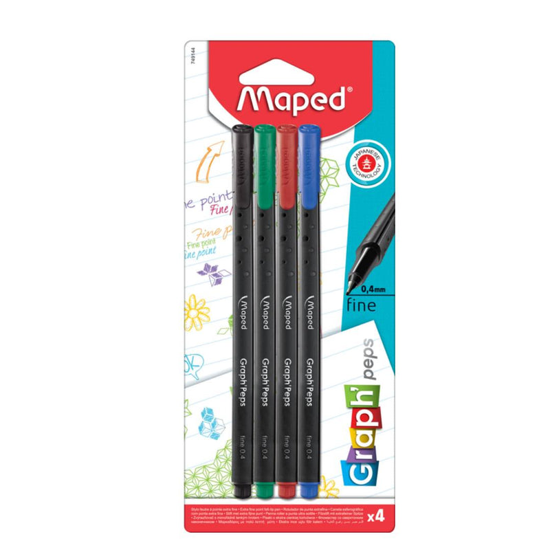 MAPED GRAPH PEPS 0.4 SET OF 4 PENS BLACK GREEN RED BLUE