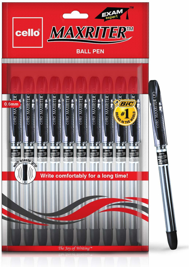 Cello Maxwriter Black Pack Of 10 Ball Pen (Pack of 10, Ink Color - Black)