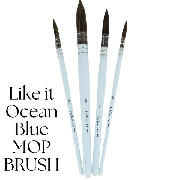 Like it Ocean Blue Artists Professional Synthetic Hair MOP Brush Set of 4 (Size 0, 2, 4,8)