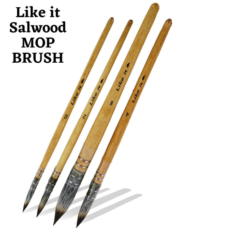 Like it Artists Professional Synthetic Hair Salwood Mop Brush Set of 4 (Size 0, 2, 4,8)