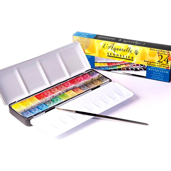 Sennelier Artists’ Watercolor Set of 24 Half Pans+ Sennelier Masking Fluid 75ML