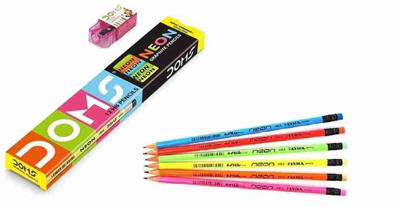 DOMS Neon Pencil  (Black) Set of 5 by ARTNPAPER Pencil (Red, Yellow, Blue, Pink, Green)