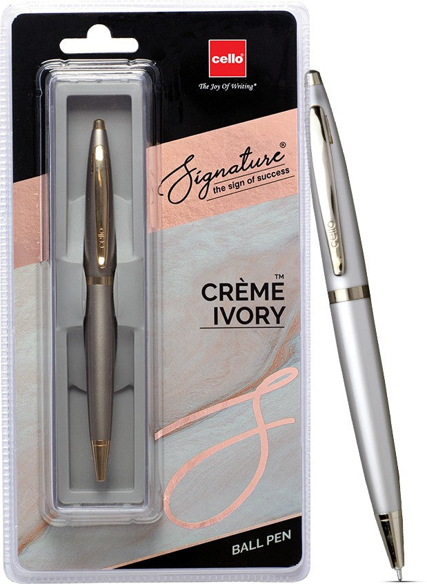 Cello Signature Creme Ivory - Perfect Father's Day Gift for the Writing Enthusiast Ball Pen (Ink Color - Blue)