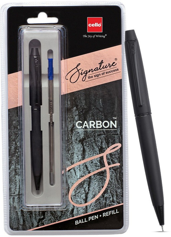 Cello Signature Carbon + Refill| Perfect Present for Father's Day Ball Pen (Pack of 2, Ink Color - Blue)