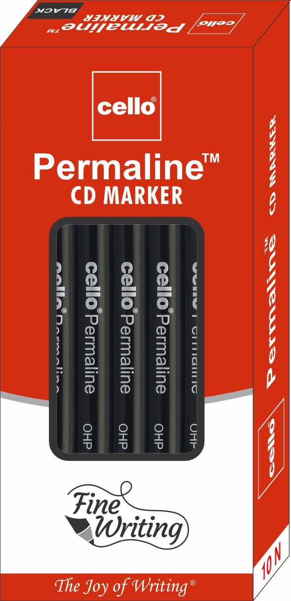 Cello Permaline Permanent Marker - Pack of 10 (Black) (Set of 10, Black)