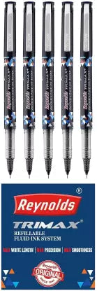 Reynolds Trimax by THE MARK Roller Ball Pen (Pack of 5, Ink Color - Black)