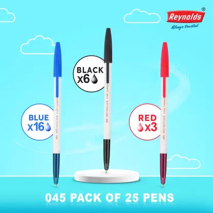 Reynolds 045 Carbure Ball Pen (Pack of 25, Ink Color - Blue, Black, Red)