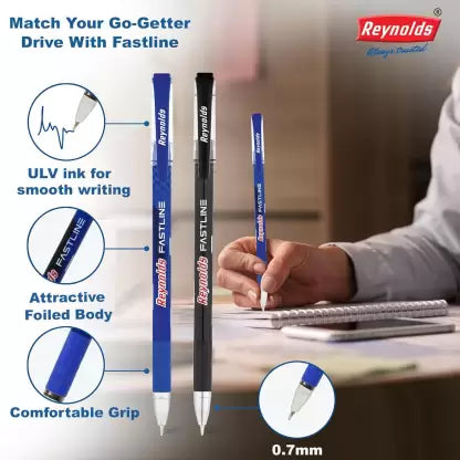 Reynolds Fastline Ball Pen (Pack of 50, Ink Color - Blue)