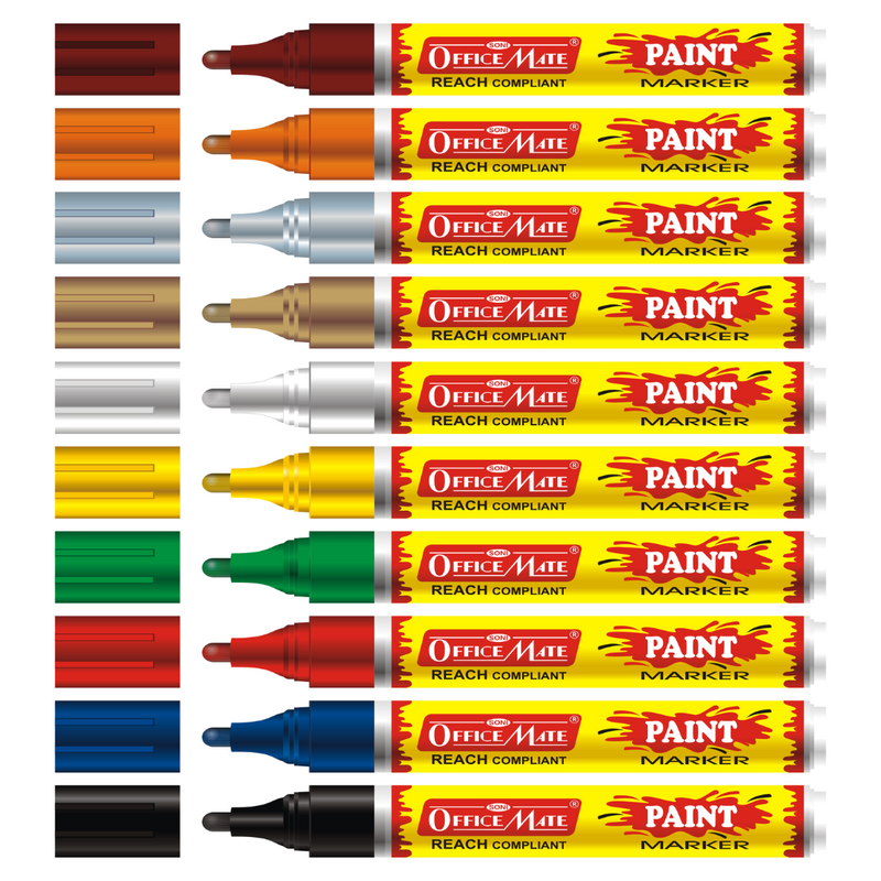 Soni Officemate Paint Markers pens With Plastic Nib 10 Pcs in Pack (Mix)