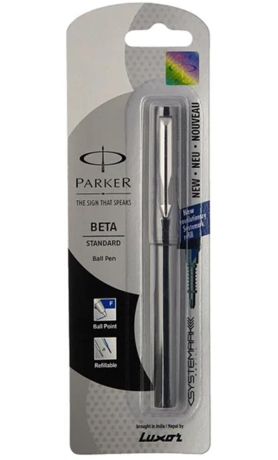 Parker Beta Standard Ball Pen Chrome Trim Systemark Dark Grey Body Color