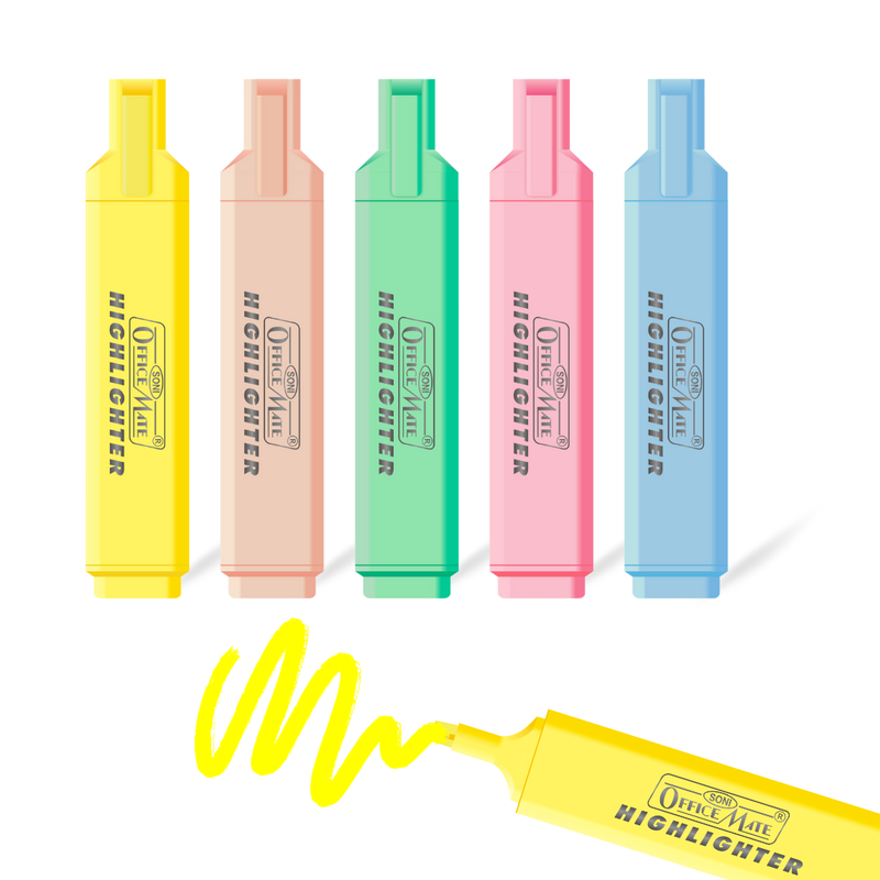 Soni OfficeMate Pastel Highlighters | 5 Shades Hi-lighter Pouch Pack | Flexible Line Width | Quick Drying & Smudge Proof