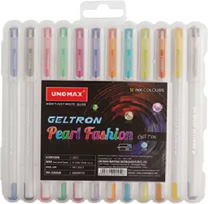 UNOMAX Geltron Pearl Fashion Multicolour Gel Pen (Pack of 2, Ink Color - Blue, Black, Red, Green, Pink, Violet, Orange, Turquoise Blue, Light Green, Brown, Silver, Gold)