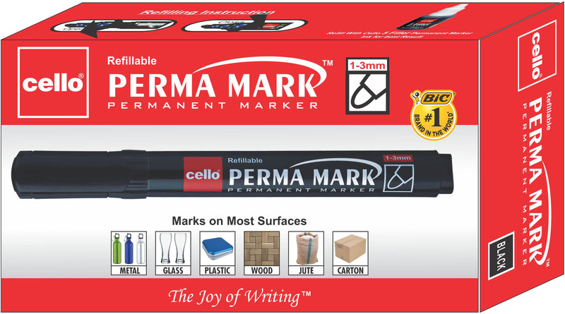 Cello Perma Mark Permanent Marker (Set of 10, Black)