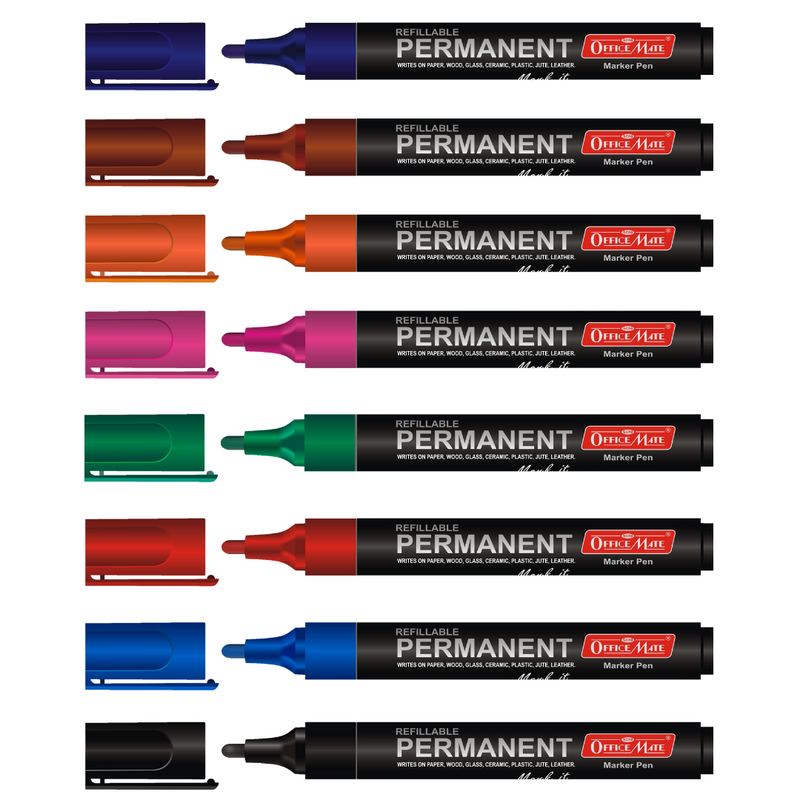 Soni Officemate Non-Toxic Hi-Tech Refillable Permanent Marker Pen - Pack of 8