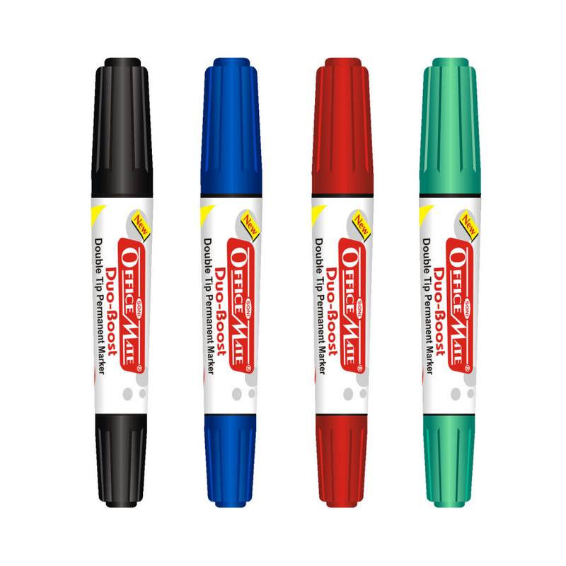 Soni officemate Permanent Marker Double Tip (Bullet + Chisel Tip) - Pack of 4