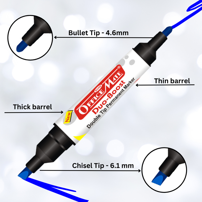 Soni officemate Permanent Marker Double Tip (Bullet + Chisel Tip) - Pack of 4