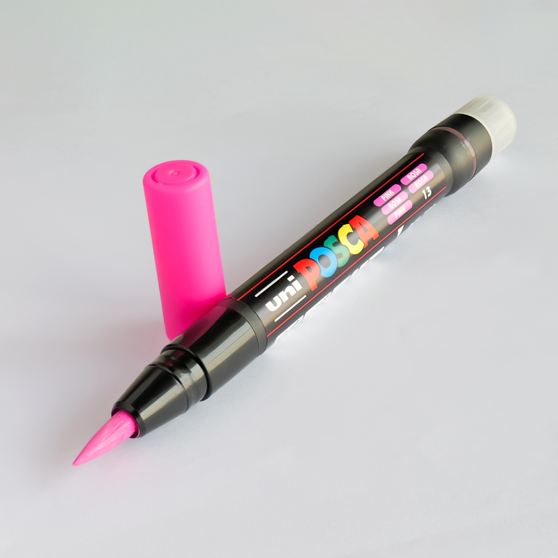 Uni Posca Brush Marker PCF-350 Non-Toxic Water-Based 5 Pcs | Pink Ink |