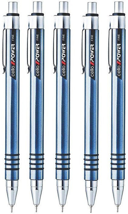 Cello Power Fine Ball Pen (Pack of 5, Ink Color - Blue)