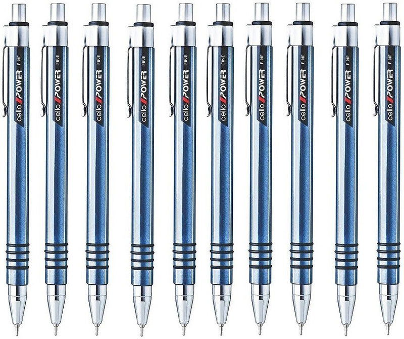 Cello Power Fine Ball Pen (Pack of 10, Ink Color - Blue)