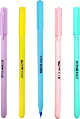 TOTEM Pulp Ball Pens Jar | 50 Pens (45 Blue Ink & 5 Black Ink) | Assorted Pastel Body | Pens for Writing | 0.7 mm Tip | Fragrance Ink | Rubberized Grip | Stationery Set | Stick Pens Set