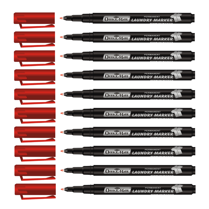 Soni Officemate Fine Tip Laundry Markers Pen - Pack of 10 (Red)