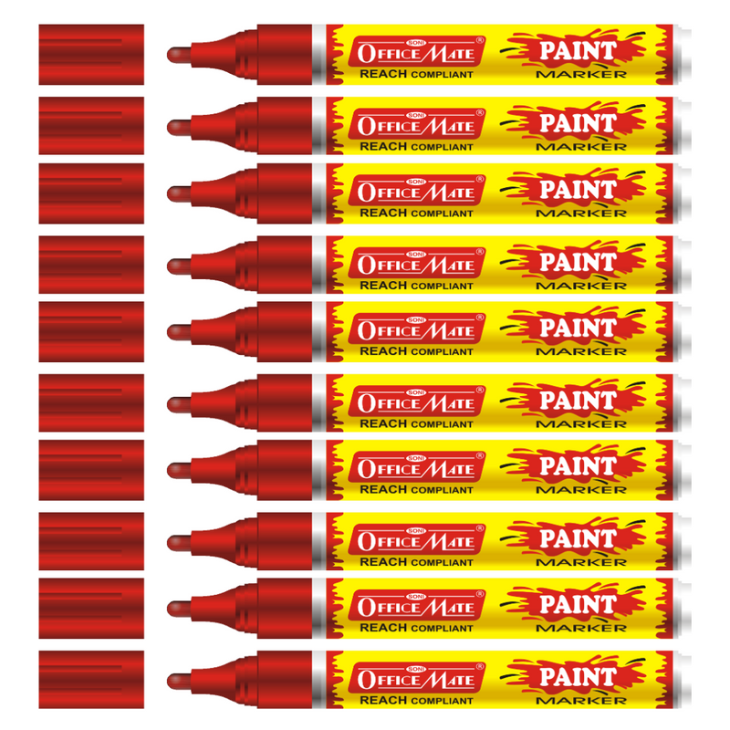 Soni Officemate Paint Markers pens With Plastic Nib 10 Pcs in Pack (Red)