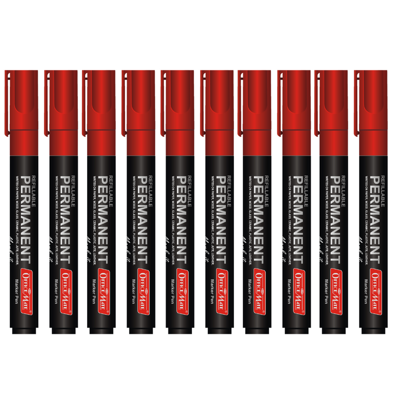 Soni Officemate Permanent Marker - Pack of 10 (Red)