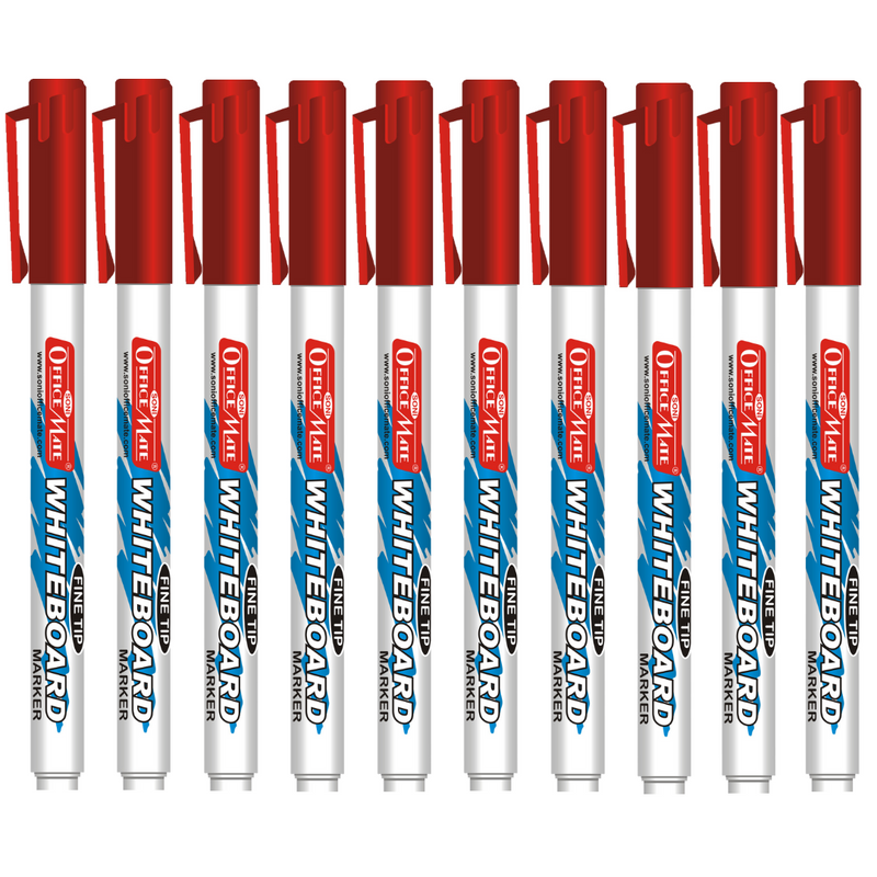 Soni Officemate Slim Whiteboard Marker, Red - Pack of 10