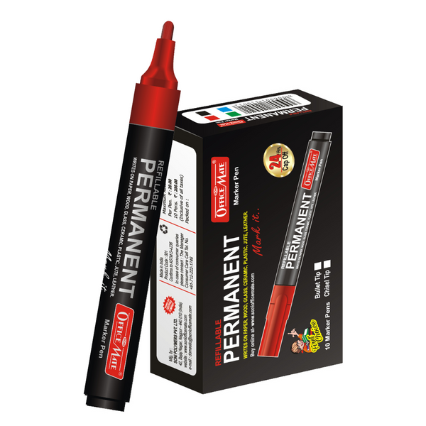Soni Officemate Permanent Marker - Pack of 10 (Red)