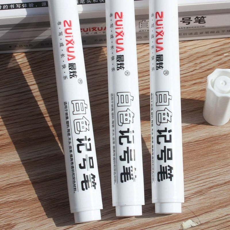 Like it 5pcs Waterproof White Permanent Paint Pen Oily Marker Pen Drawing for Rock Painting Stone Canvas Glass Metal Metallic Ceramic Tire