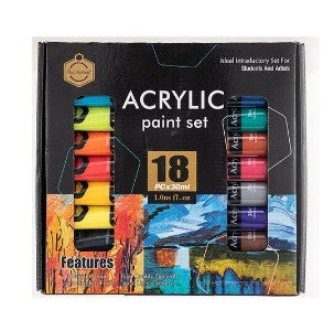 Like it Acrylic Paint Set 18 Colours, 30 ml Tubes for Canvas, Fabric, Wood, Rocks, Metal (Set of 18, Multicolour)