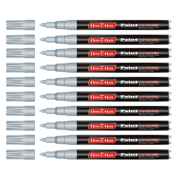 Slim Paint Markers pens With Plastic Nib 10 Pcs in Pack (Silver)