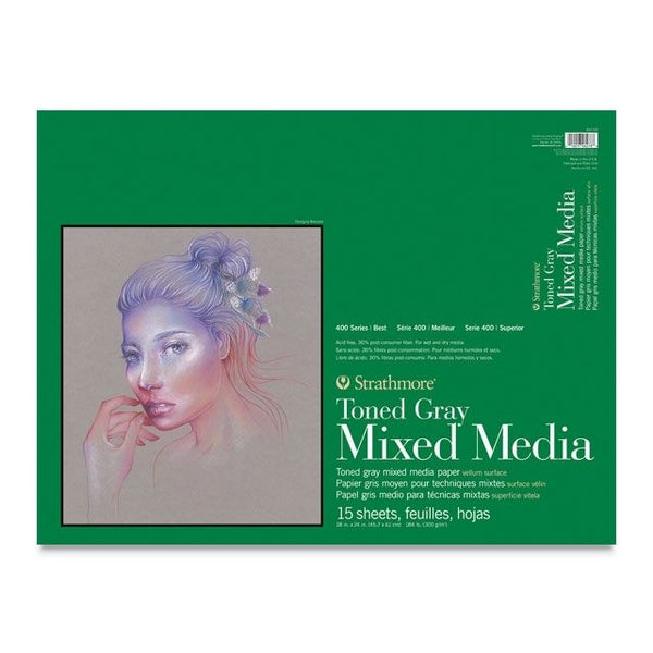 STRATHMORE 400 SERIES TONED GRAY MIXED MEDIA PADS 15 sheets (18"x24"), GSM 300