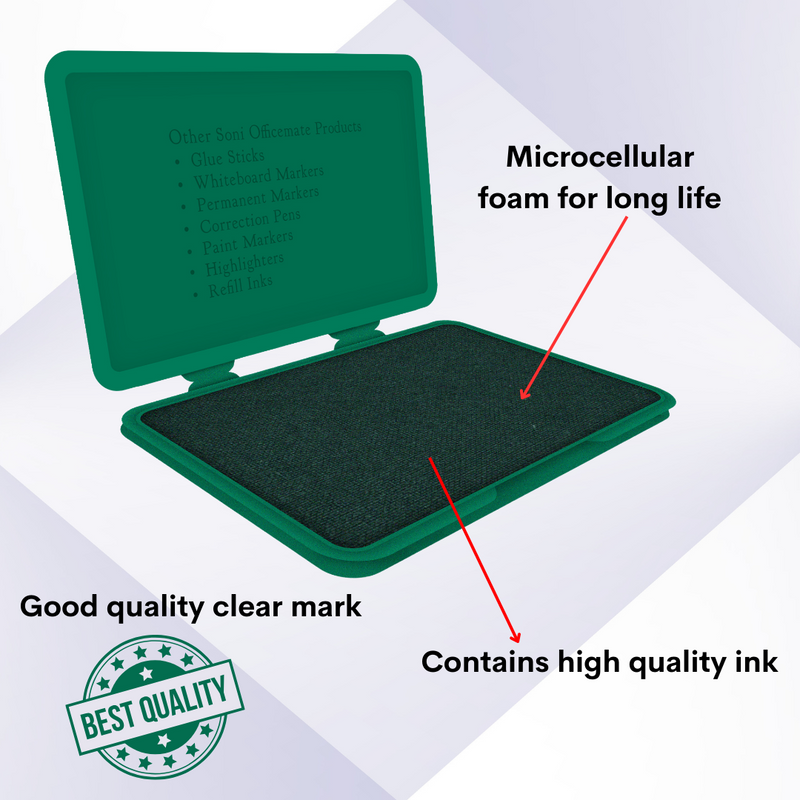 Soni Officemate Large Stamp Pad for Office - Pack of 5 (Green)
