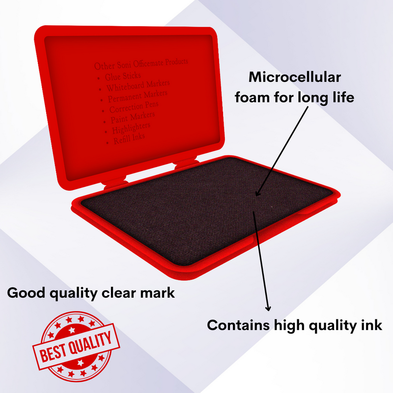 Soni Officemate Large Stamp Pad for Office - Pack of 5 (Red)