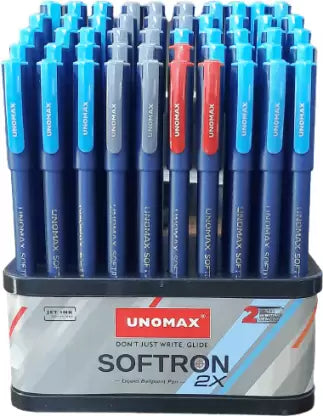 UNOMAX Softron 2X Ball Pen (Pack of 50, Ink Color - Blue, Black, Red)